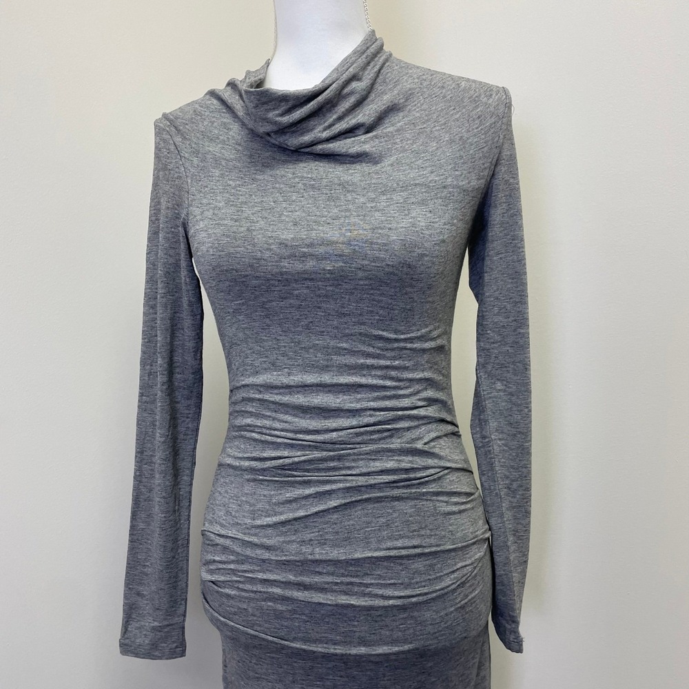 NEW Reiss Sara Ruched Bodycon Dress XS Grey Cowl Neck Wool Blend BusinessCasual - Picture 4 of 16